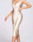 Elegant Backless Strap Dress with Gold Foil
