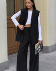 Autumn Women's Striped Sleeveless Suit Set
