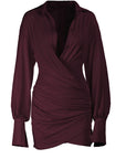 Sexy Deep V Neck Pleated Bodycon Dress