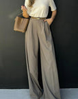 Casual Solid Color Wide Leg Pants for Women