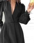 French Style Elegant Black V-Neck Dress for Women