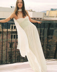 Chic Strapless Long Dress with Flowing Ribbons