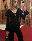 Chic Black V-Neck Two-Piece Set for Women