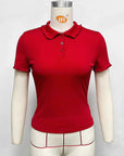 Casual Short Sleeve Polo Knit Top for Women