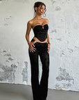 Chic Velvet Strapless Top and Long Pants Set