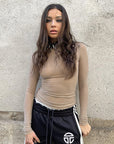 Round Neck Long Sleeve Top with Rhinestones