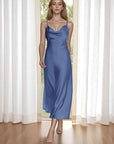 New Women's Satin Maxi Dress with Spaghetti Straps