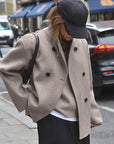 Stylish Brown Double-Breasted Wool Coat for Women