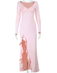 Sexy Deep V Neck Long Sleeve Ruffle Split Dress
