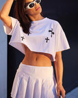 Stylish Cross Print Loose Top and Skirt Set