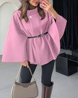 Elegant Winter Women's Cape Coat with Waist Tie