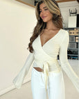 Casual V-Neck Bell Sleeve Top for Women