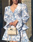 Elegant V-Neck Floral Long Sleeve Dress