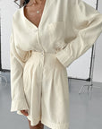 Chic Khaki V-Neck Shirt and Shorts Set