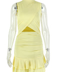 Fashionable Solid Color A-Line Dress with Ruffles