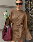Brown Long Sleeve Knit Dress for Women