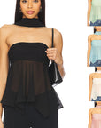 Sexy Sheer Chiffon Strapless Top with Scarf