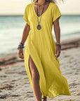 Loose Solid Color V-Neck Short Sleeve Dress