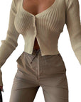 Stylish Deep V-Neck Long Sleeve Cardigan