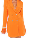 Elegant Double-Breasted Feather Sleeve Blazer Dress