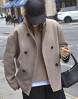 Stylish Brown Double-Breasted Wool Coat for Women