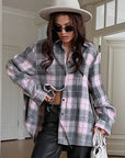Spring Casual Color Block Plaid Shirt for Women