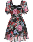 New Sexy Floral Ruffle U-Neck Mini Dress