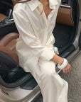 Casual Vintage Satin Two-Piece Set for Women