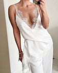 Elegant White V-Neck Lace Satin Camisole