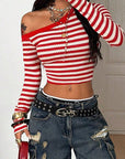 Sexy Striped Long Sleeve Crop Top