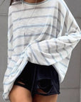 Blue Striped Loose Fit Long Sleeve T-Shirt