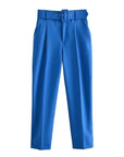 Casual High Waist Straight Leg Pants with Belt