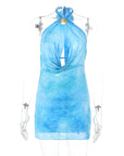 Floral Halter Neck Backless Dress for Women