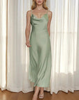 New Women's Satin Maxi Dress with Spaghetti Straps