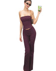 Sexy Strapless Yoga Set with Zipper Pants