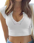 Women's V-Neck Short Sleeve Crop Top