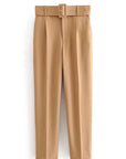 Casual High Waist Straight Leg Pants with Belt