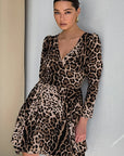 Fashionable Leopard Print A-Line Dress with Long Sleeves