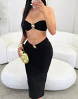 Sexy Hollow Out Metal Decor Cropped Dress Set