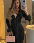 Chic French Lace Ruffled Split Dress