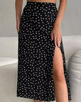 French Vintage Black Polka Dot Midi Skirt