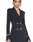 Elegant Double-Breasted Feather Sleeve Blazer Dress