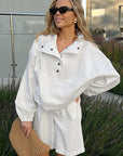 Minimalist Polo Shirt Set with Lantern Sleeves