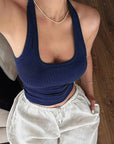 Basic U-Neck Hollow Back Tank Top for Women