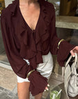 French Style Chiffon Ruffle Blouse for Women