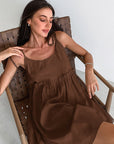 Brown Cotton Linen Dress for Women