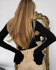 Black Ruffled Long Sleeve Knit Top for Women