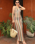 Stylish V-Neck Sleeveless Striped Dress