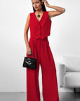 Spring Pink Sleeveless Vest and Wide Leg Pants Set
