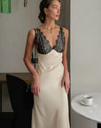 Summer French Lace Splicing Satin Dress